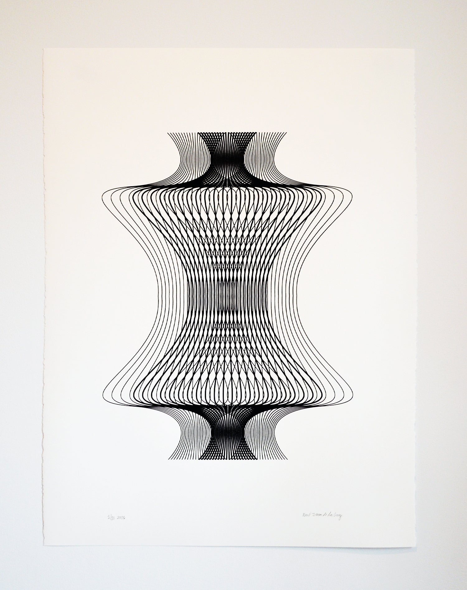 Elastic Focus limited edition hand-pulled silkscreen print by Trixel Brooklyn, cascading lines in geometric tension, signed and numbered, 22x30 inches on 250gsm cotton
