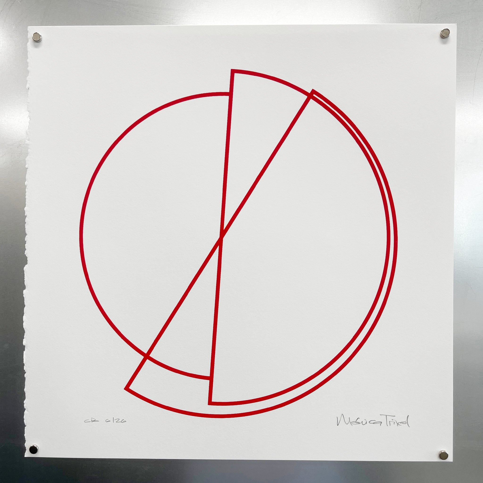 T3 Circular Red crimson triple-circle geometric silkscreen print by Trixel Brooklyn, hand-pulled limited edition on 250gsm cotton folio, 15x15 inches